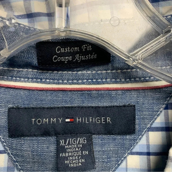 Tommy Hilfiger XL blue checked button down short sleeve shirt custom fit - Picture 5 of 8